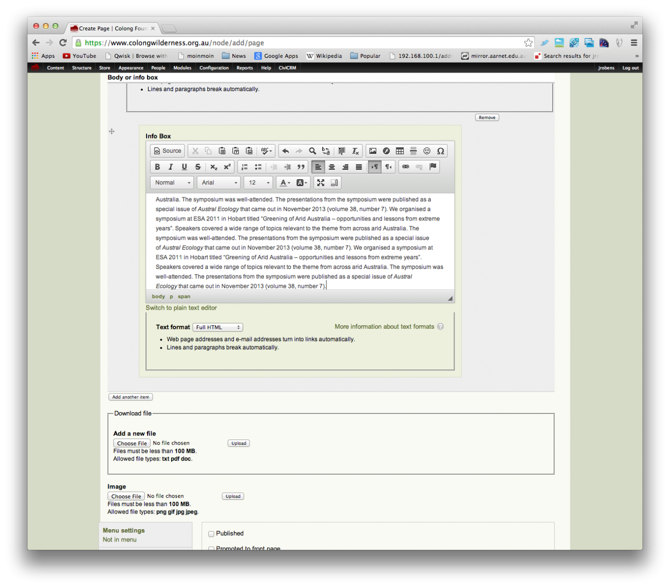 Info Box, info box form element