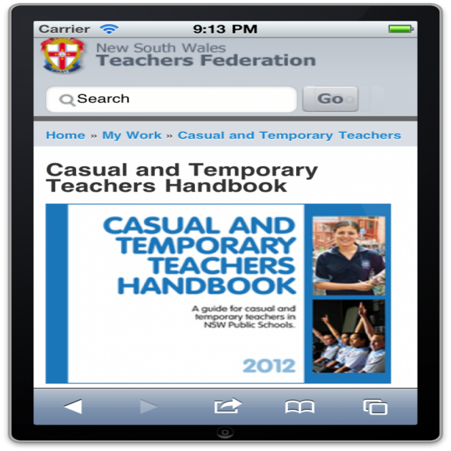 Casual Teachers handbook mobile interface screen grab