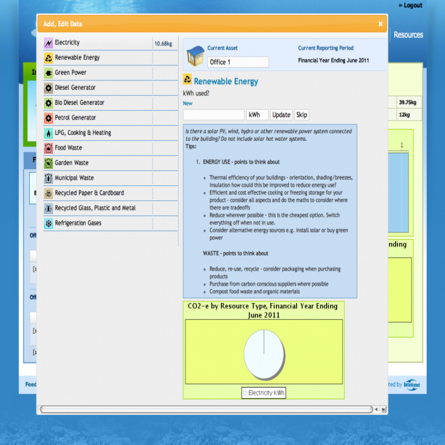 Seafood Industry Emissions Calculator screen grab