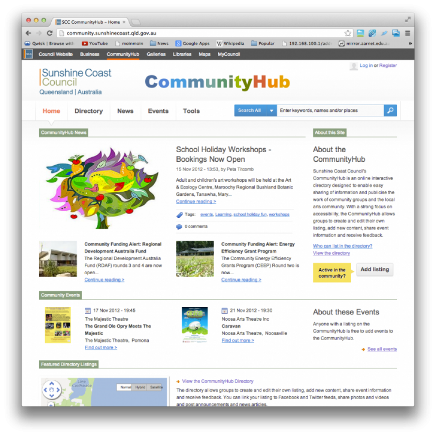 Sunshine Coast Community Hub screen grab